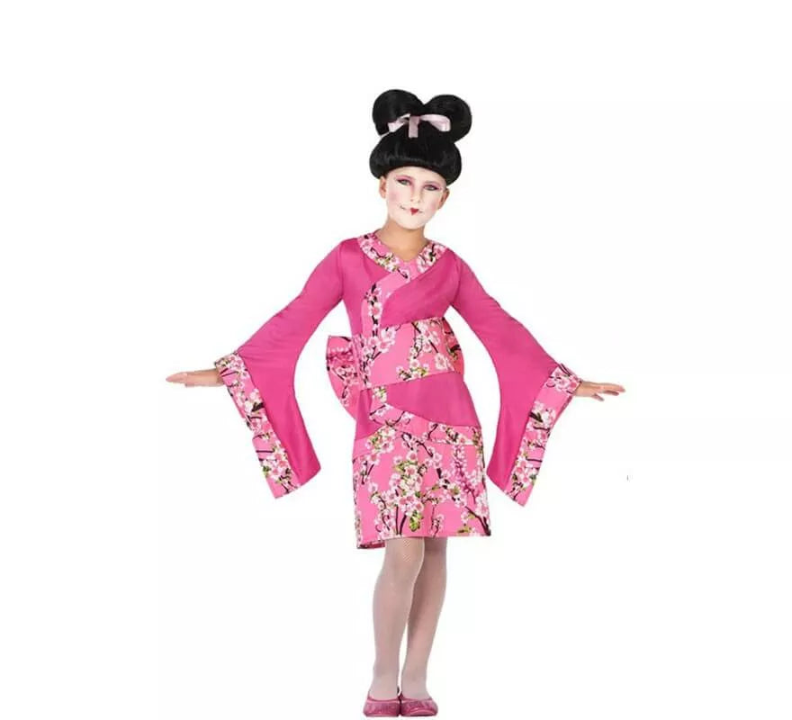 Disfraz de Geisha Rosa con Flores para niña