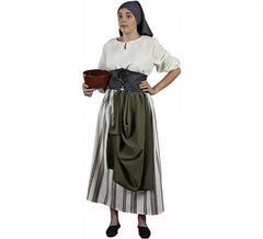 Green and white Medieval Farmer Costume for women