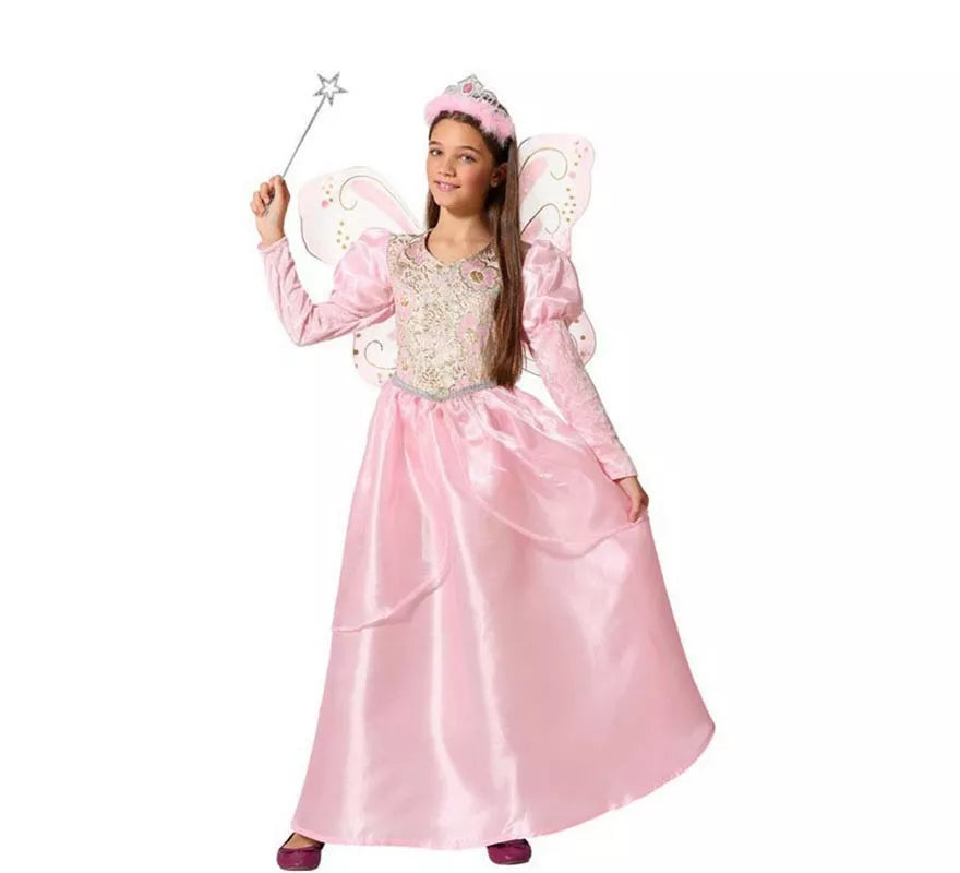 Translation missing: en.Disfraz de Hada Madrina Rosa con Varita para niña