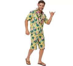 Men's Green Printed Floral Hawaiian Costume