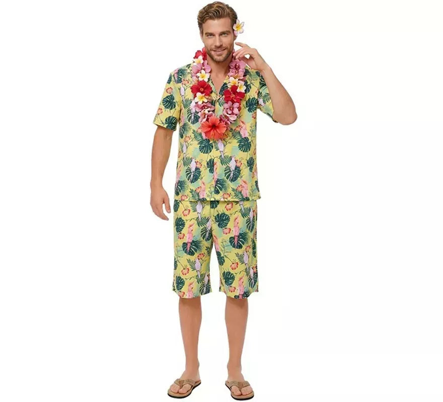 Translation missing: en.Disfraz de Hawaiano Floral estampado en verde para hombre