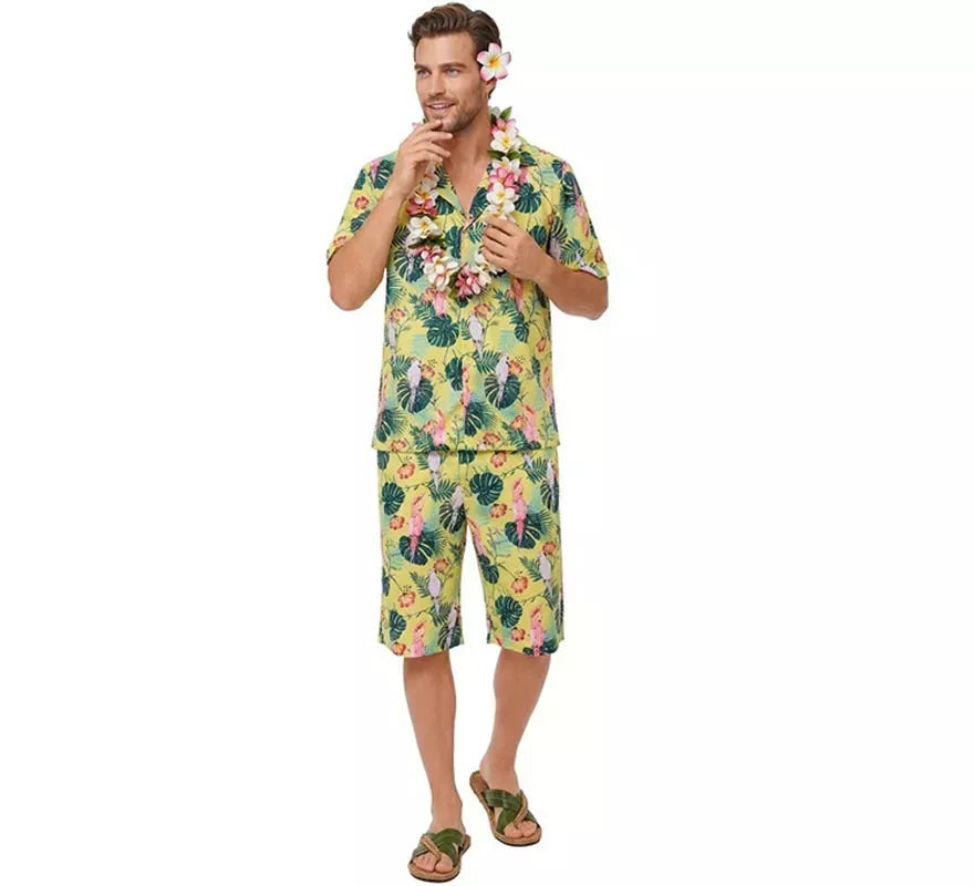 Disfraz de Hawaiano Floral estampado en verde para hombre
