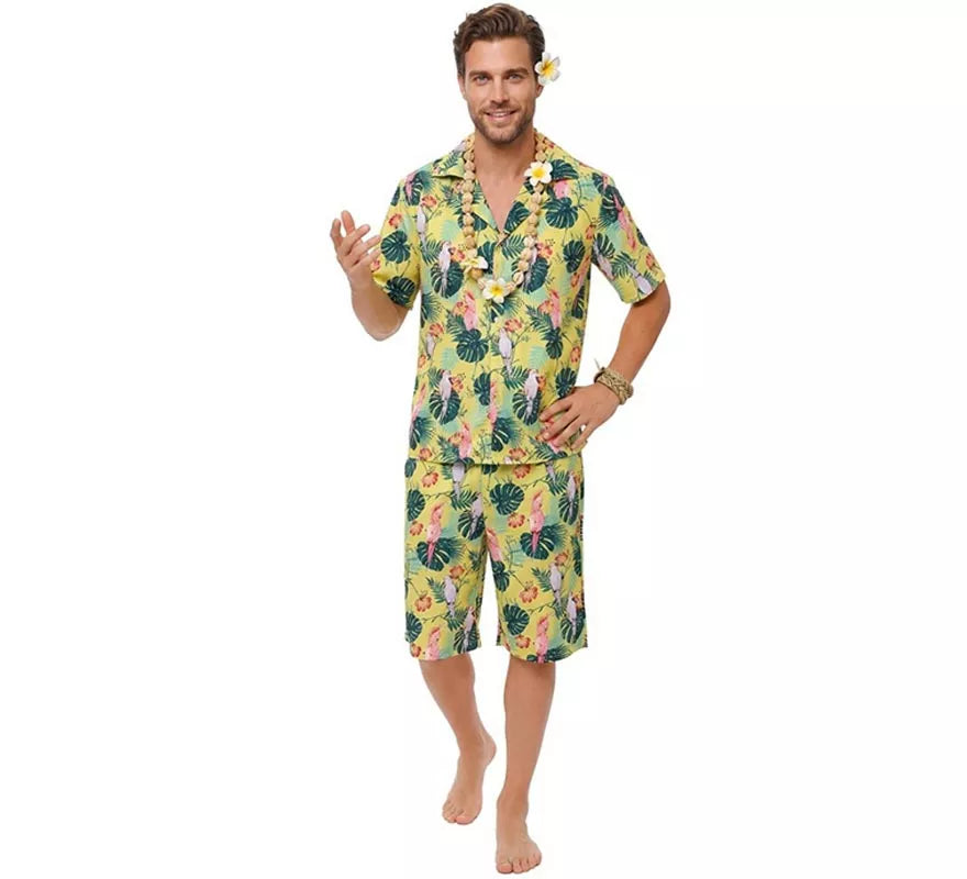 Disfraz de Hawaiano Floral estampado en verde para hombre