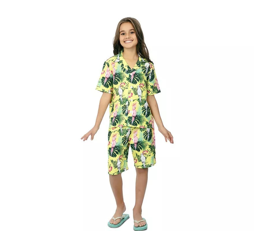 Translation missing: en.Disfraz de Hawaiano Floral estampado en verde para niños