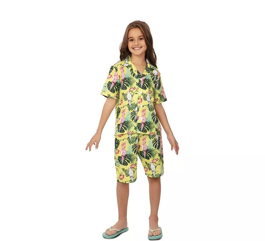 Translation missing: en.Disfraz de Hawaiano Floral estampado en verde para niños