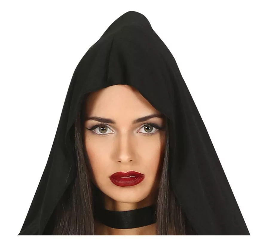 Translation missing: en.Disfraz de Hechicera Satánica Negra con capucha para mujer