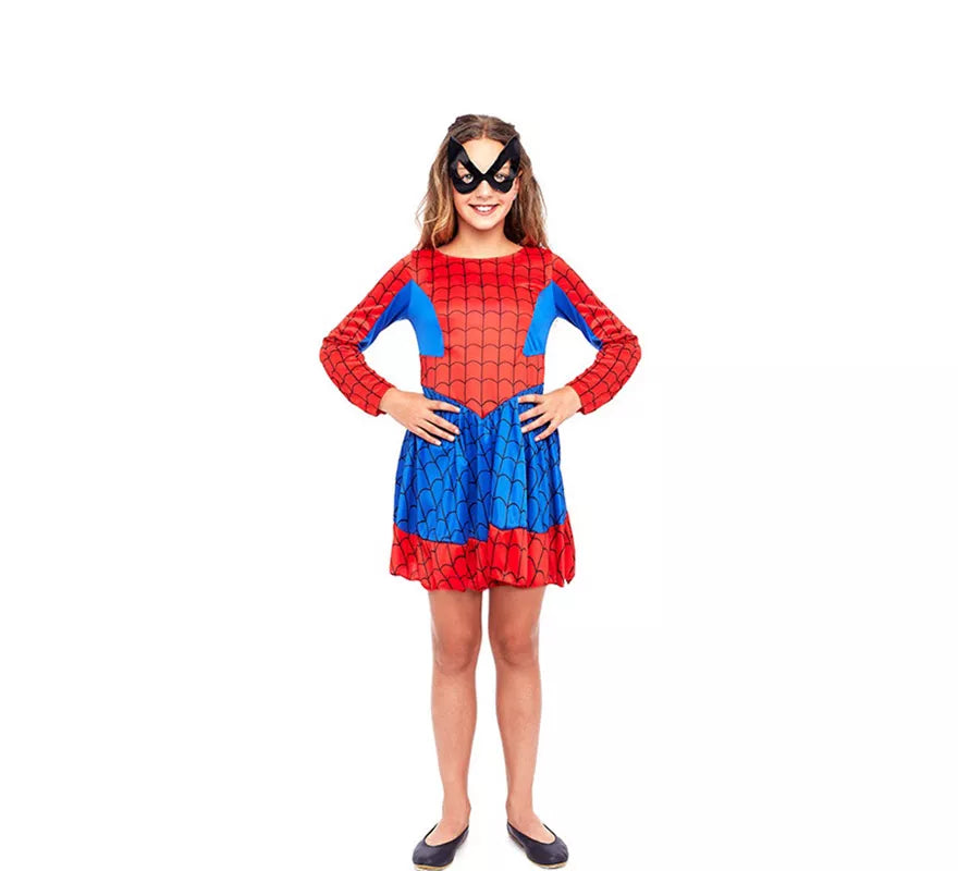 Disfraz de Heroína Arácnida Azul y Rojo para niña