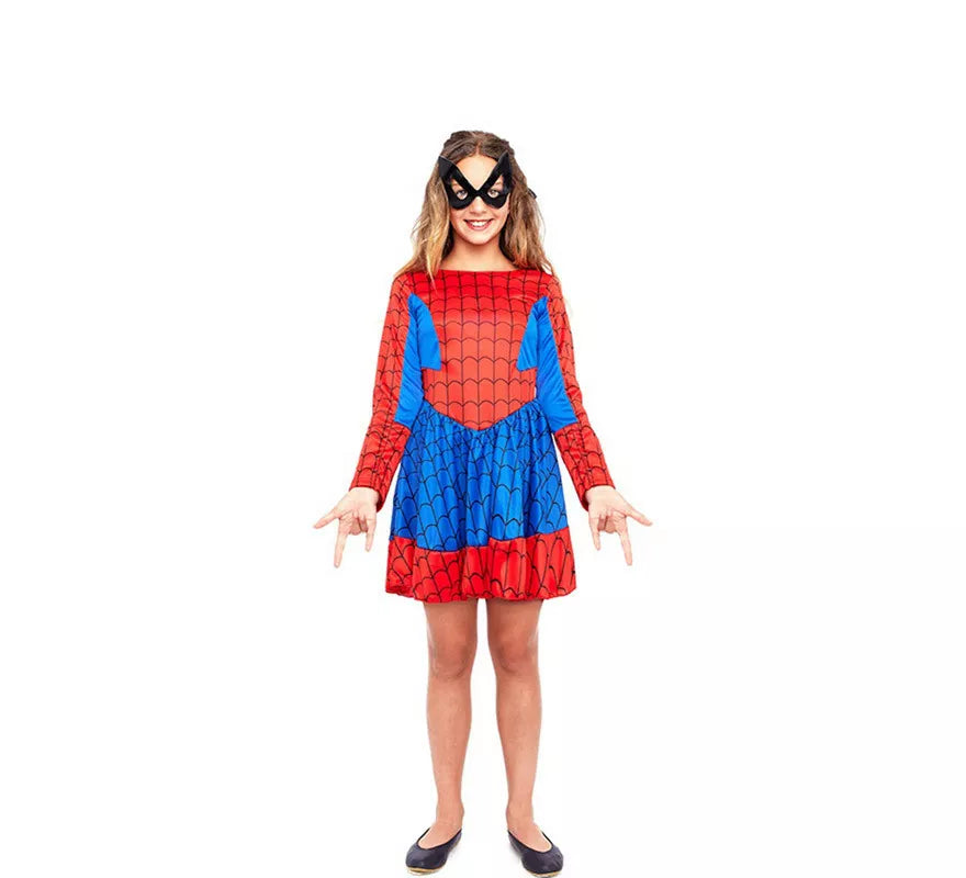 Disfraz de Heroína Arácnida Azul y Rojo para niña