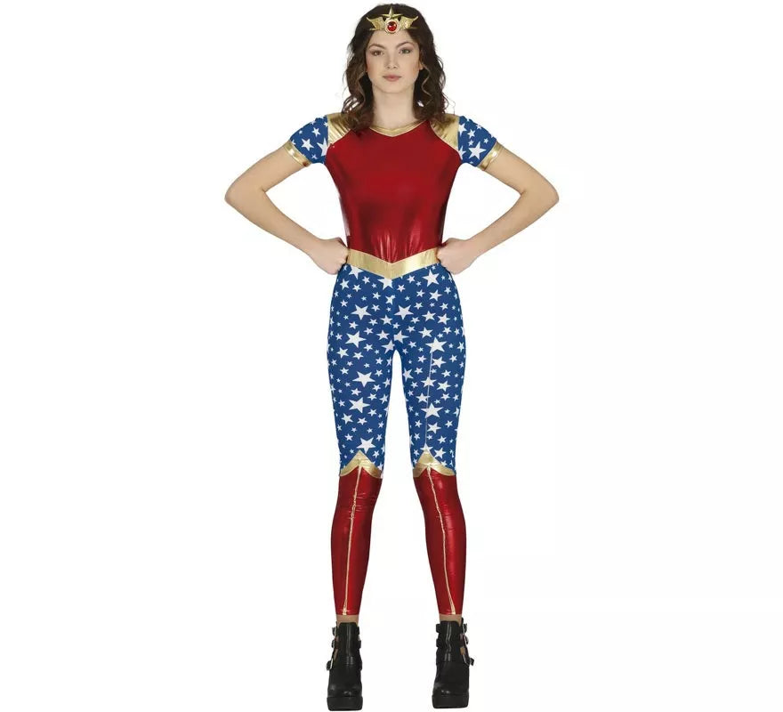 Translation missing: en.Disfraz de Heroína Estrella rojo y azul para adolescente