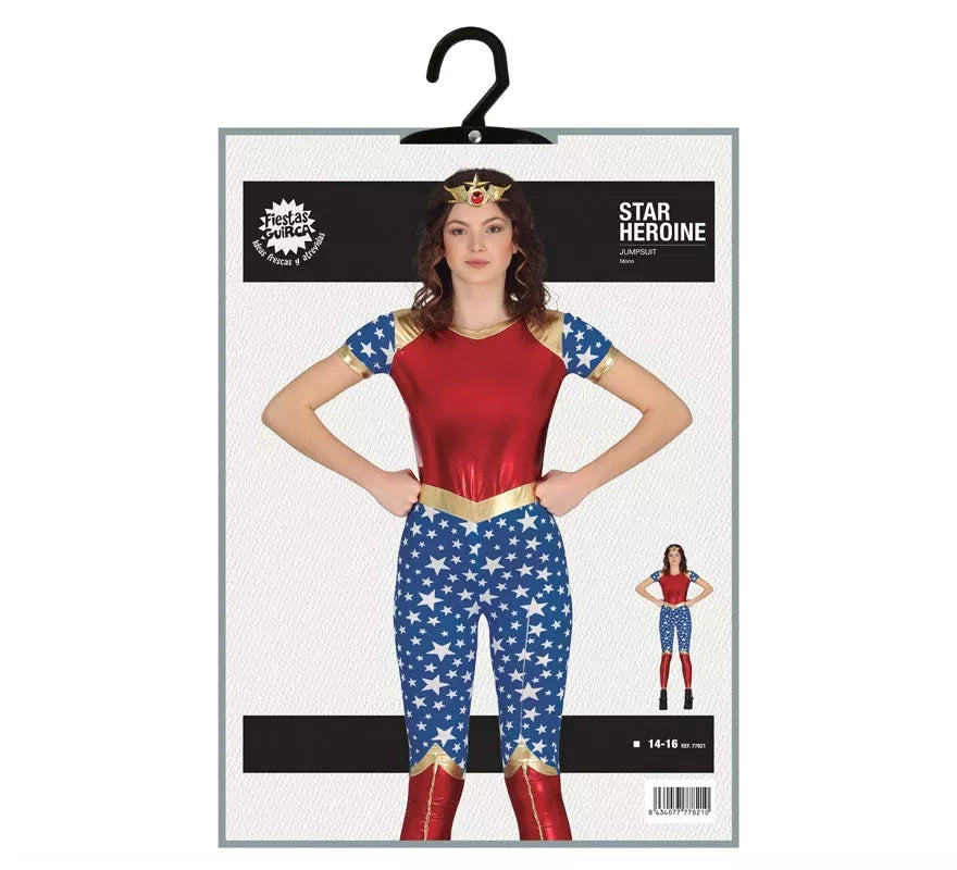 Disfraz de Heroína Estrella rojo y azul para adolescente