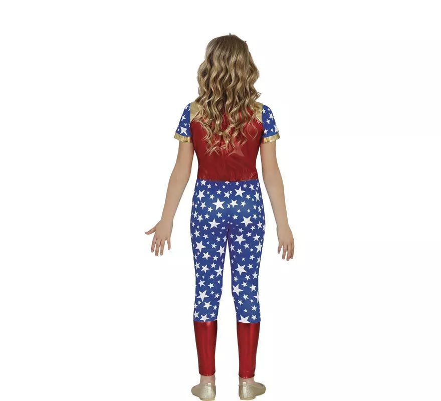 Translation missing: en.Disfraz de Heroína Estrella rojo y azul para niña