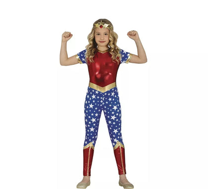 Disfraz de Heroína Estrella rojo y azul para niña
