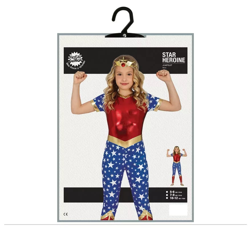 Translation missing: en.Disfraz de Heroína Estrella rojo y azul para niña