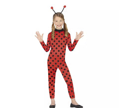 Red polka dot heroine costume for girls