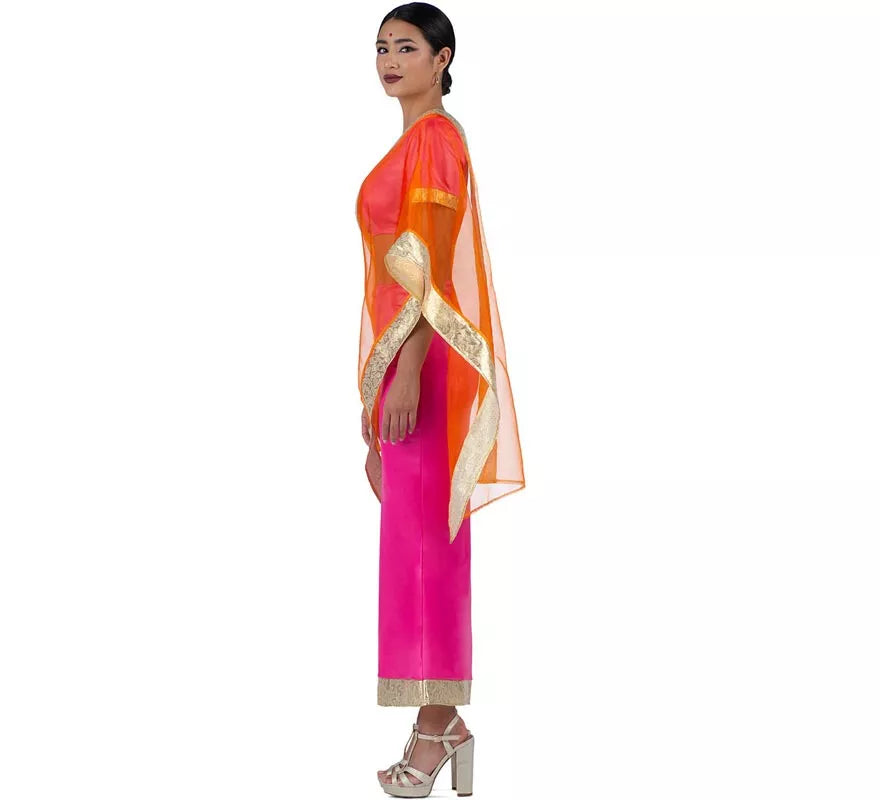 Disfraz de Hindú Elegante fucsia y naranja para mujer