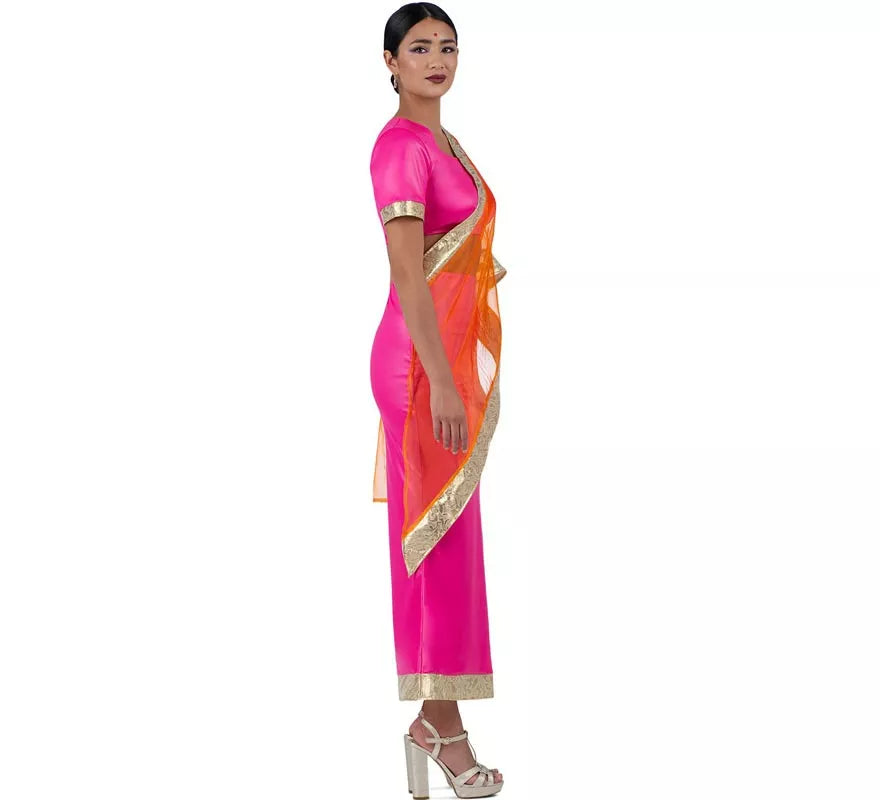 Disfraz de Hindú Elegante fucsia y naranja para mujer