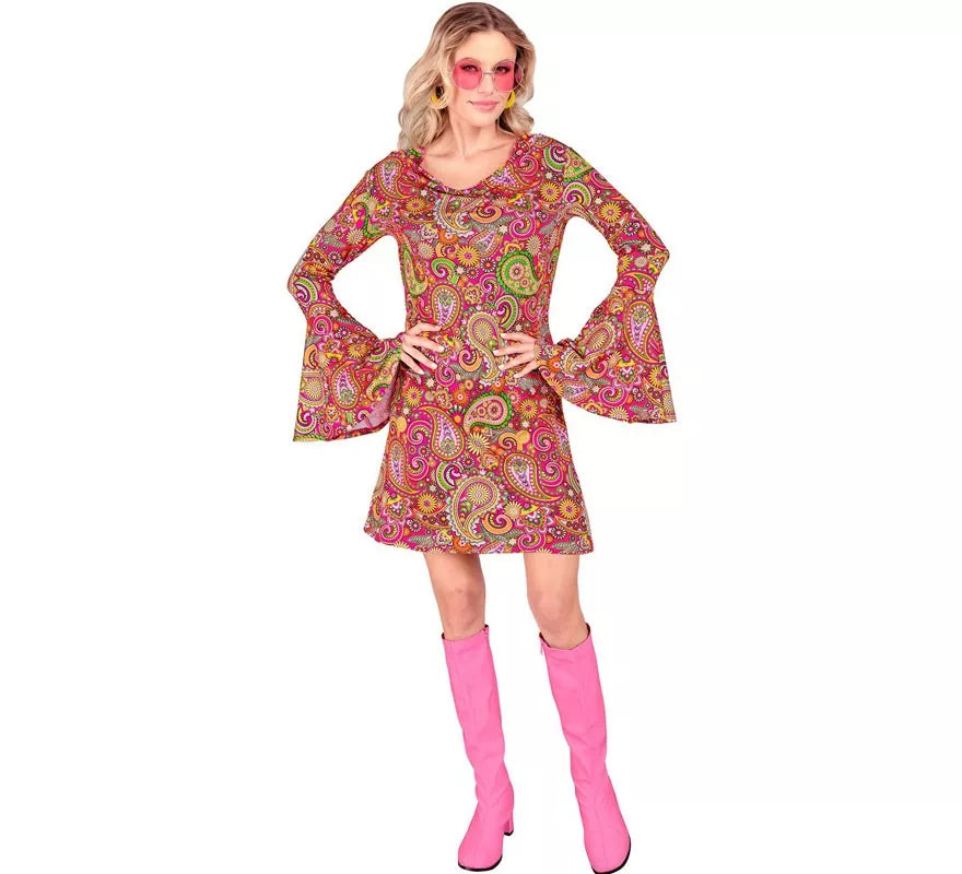 Disfraz de Hippie años 60 Fashion Paisley para mujer