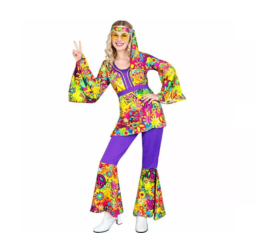 Disfraz de Hippie años 60 Fashion Paz y Amor para mujer