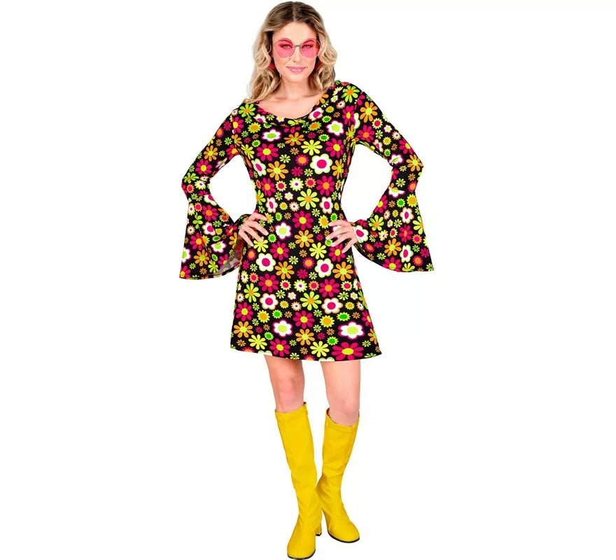 Disfraz de Hippie años 60 Floral oscuro para mujer