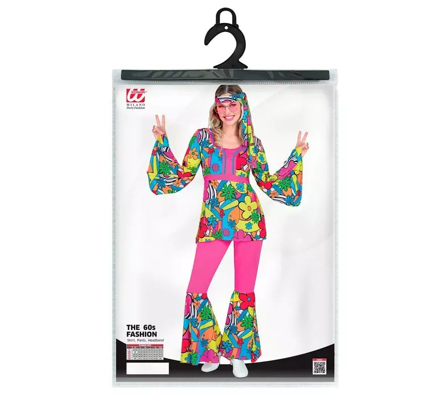 Disfraz de Hippie años 60 Flores de caricatura para mujer
