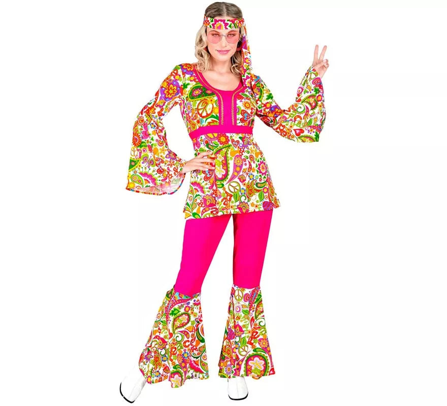 Translation missing: en.Disfraz de Hippie años 60 Flores fucsia para mujer