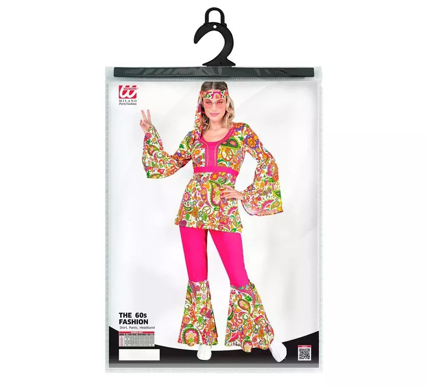 Disfraz de Hippie años 60 Flores fucsia para mujer