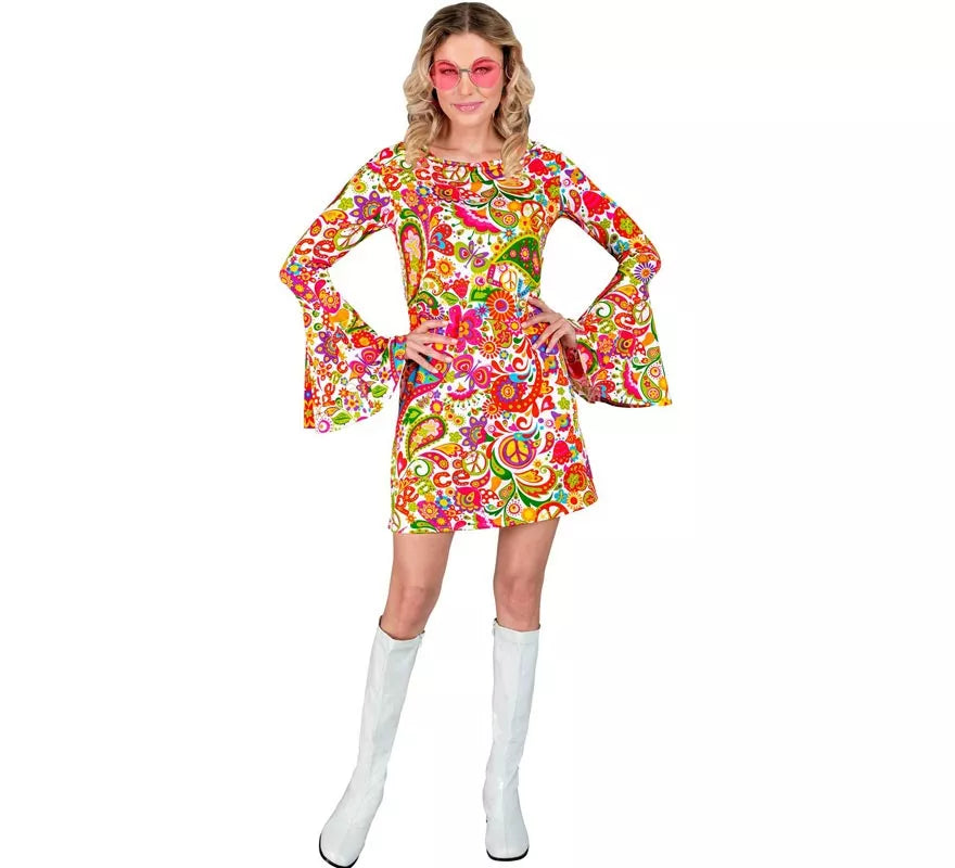 Disfraz de Hippie años 60 fucsia para mujer