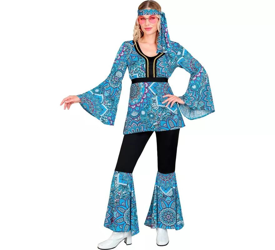 Disfraz de Hippie años 60 Mandala azul oscuro para mujer