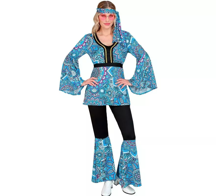Disfraz de Hippie años 60 Mandala azul oscuro para mujer