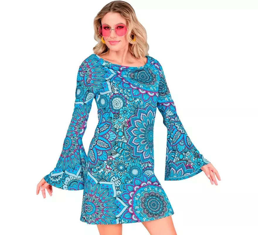 Translation missing: en.Disfraz de Hippie años 60 Mandala azul para mujer