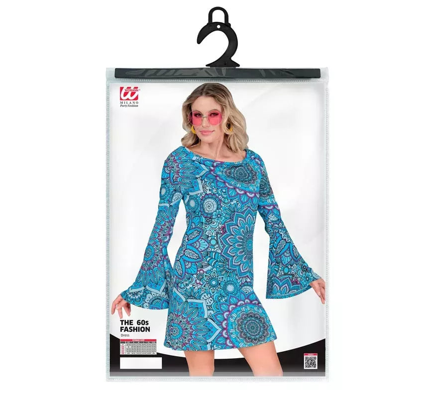 Disfraz de Hippie años 60 Mandala azul para mujer