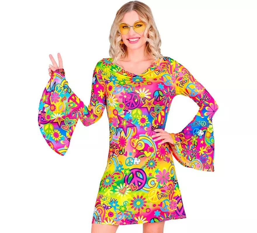 Disfraz de Hippie años 60 Paz y Amor para mujer