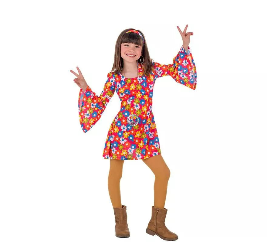 Translation missing: en.Disfraz de Hippie Años 70 con Flores para niña