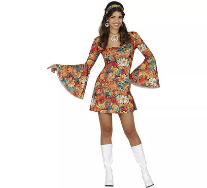 Disfraz de Hippie Años 70 floral para mujer
