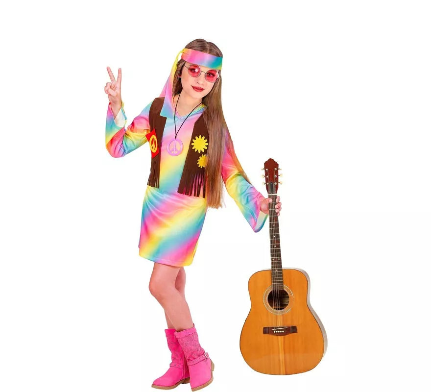 Disfraz de Hippie Arcoíris para niña y adolescente