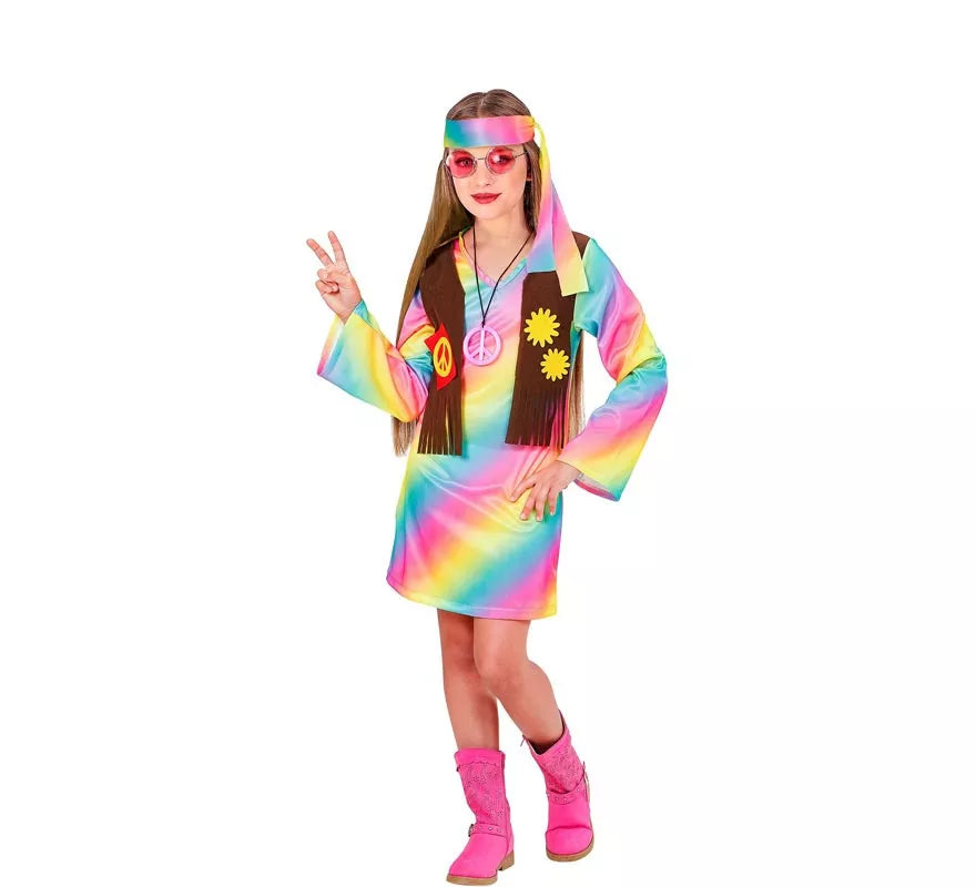 Disfraz de Hippie Arcoíris para niña y adolescente