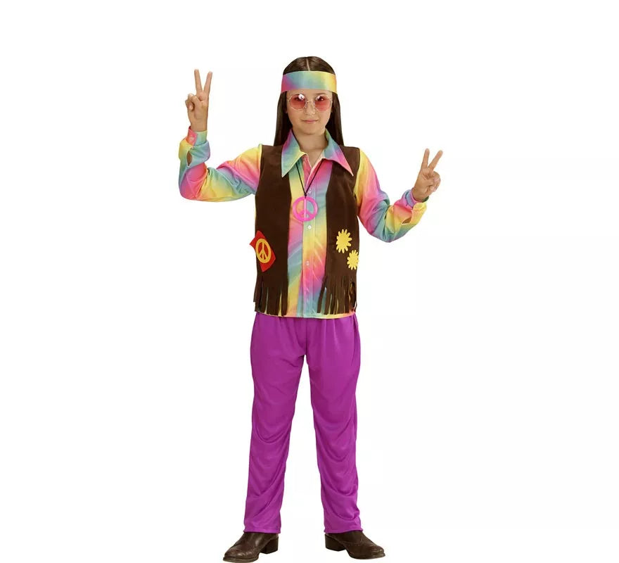 Disfraz de Hippie Arcoíris para niño y adolescente