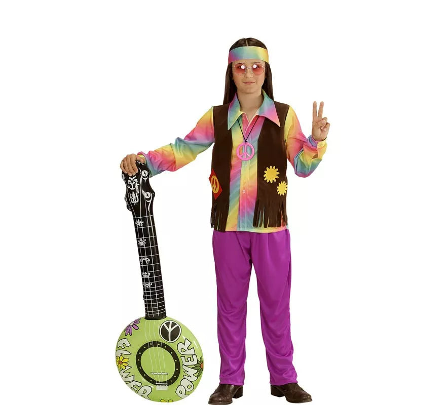 Disfraz de Hippie Arcoíris para niño y adolescente