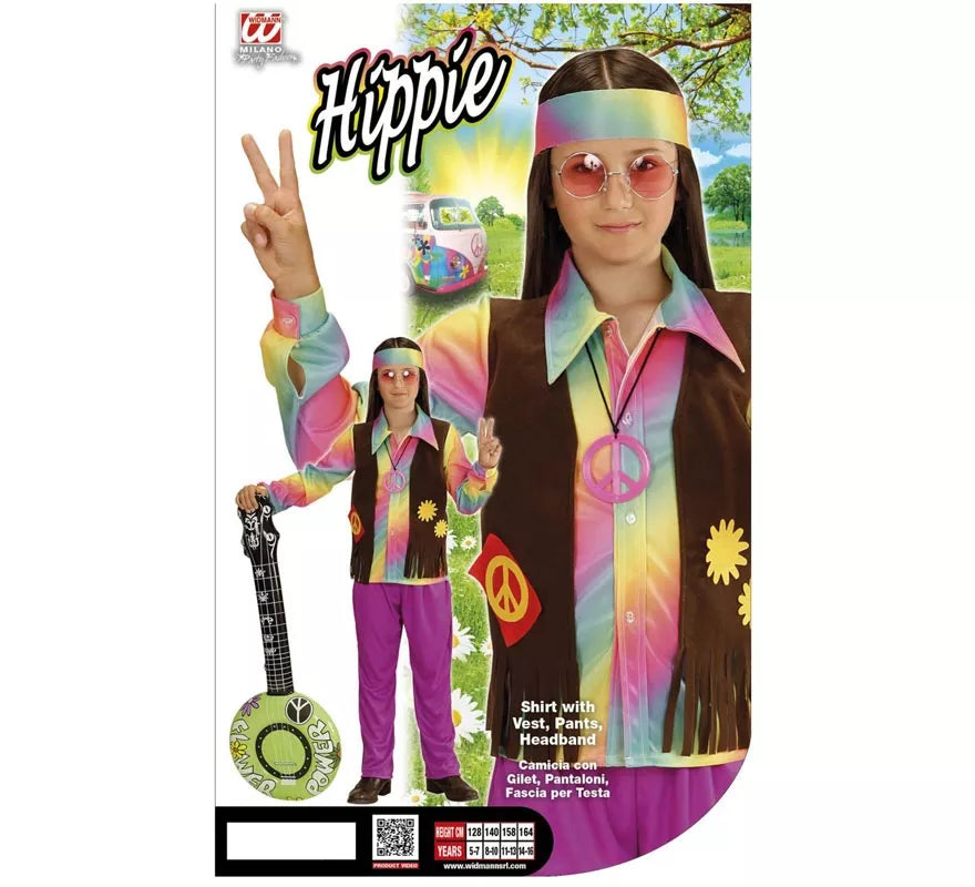 Disfraz de Hippie Arcoíris para niño y adolescente