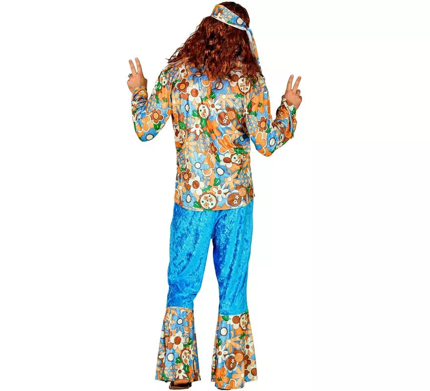 Disfraz de Hippie azul de terciopelo para hombre