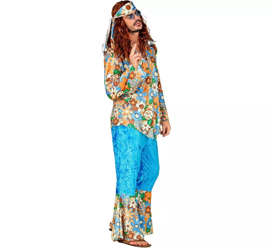 Translation missing: en.Disfraz de Hippie azul de terciopelo para hombre