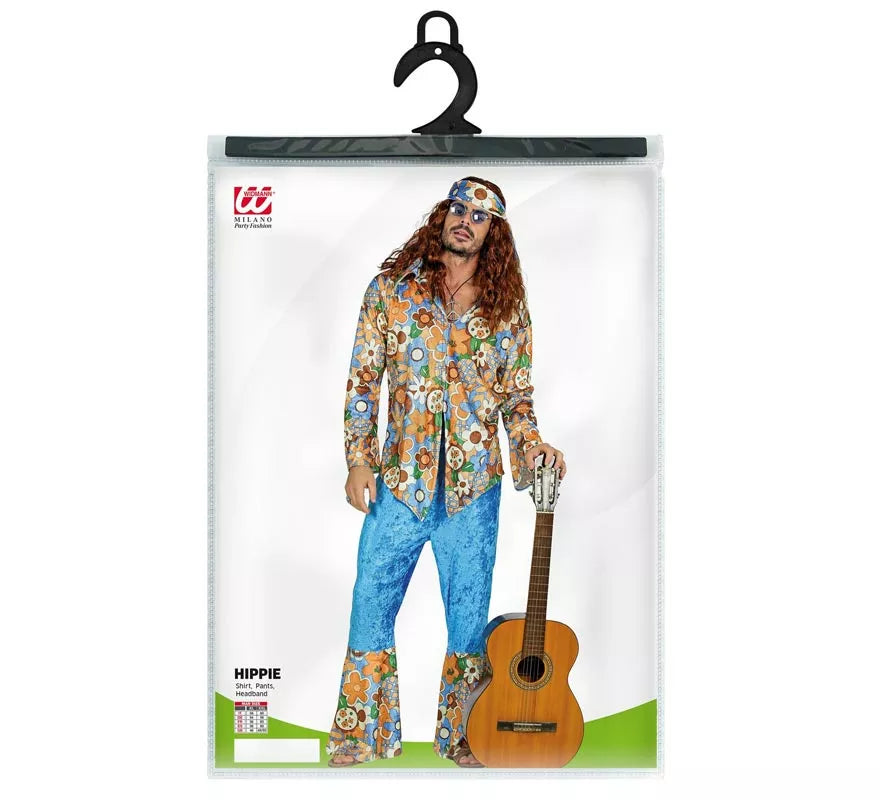 Disfraz de Hippie azul de terciopelo para hombre