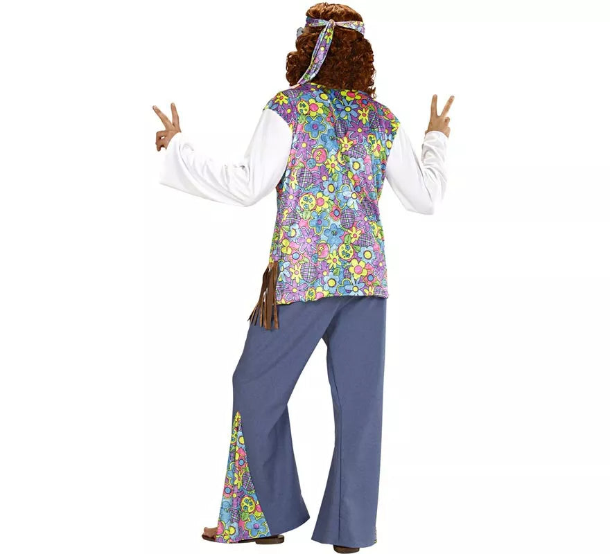 Disfraz de Hippie blanco con chaleco para hombre