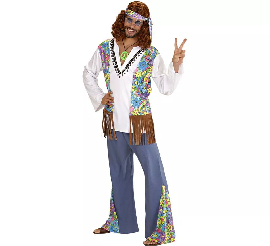 Translation missing: en.Disfraz de Hippie blanco con chaleco para hombre