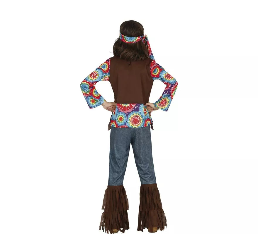Disfraz de Hippie con chaleco marrón para niña
