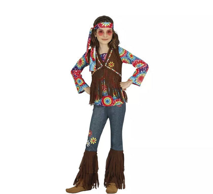 Disfraz de Hippie con chaleco marrón para niña