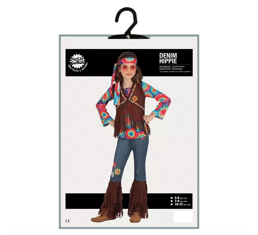 Translation missing: en.Disfraz de Hippie con chaleco marrón para niña