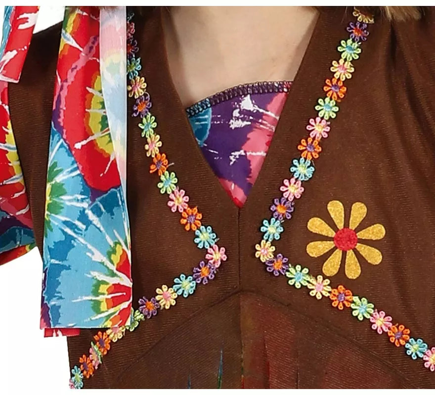 Disfraz de Hippie con chaleco marrón para niña
