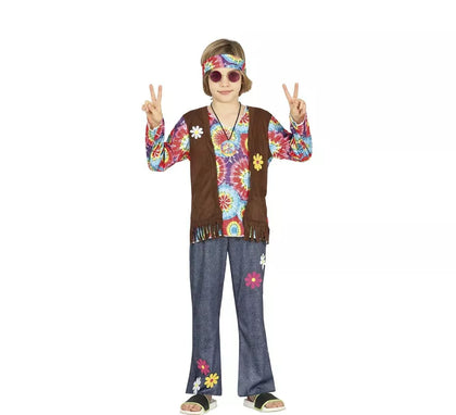 Disfraz de Hippie con chaleco marrón para niño