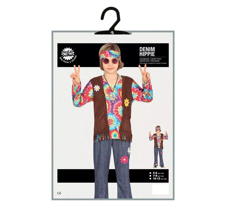 Disfraz de Hippie con chaleco marrón para niño